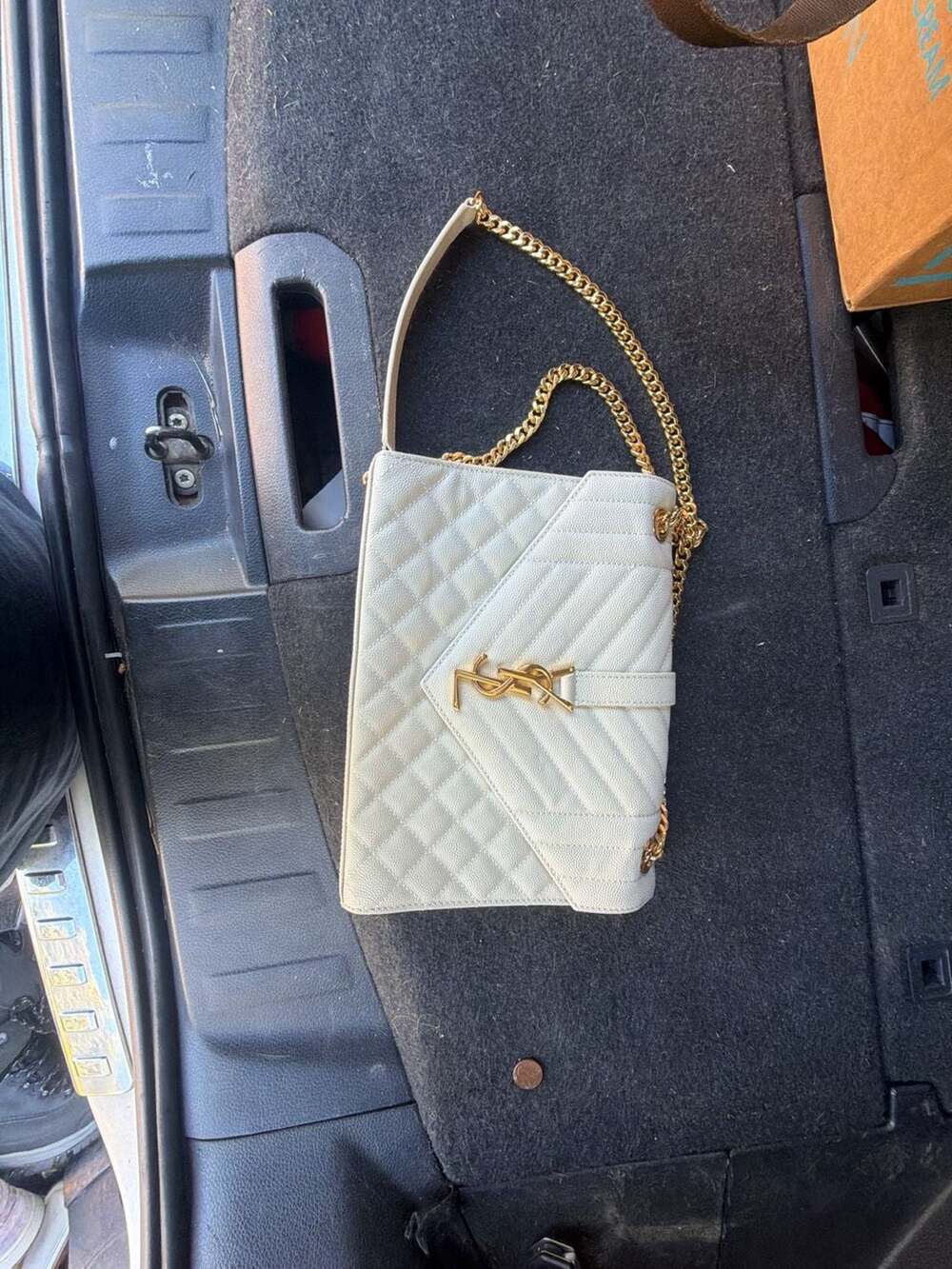 Saint Laurent White Medium Envelope Matelasse Shoulder Bag
